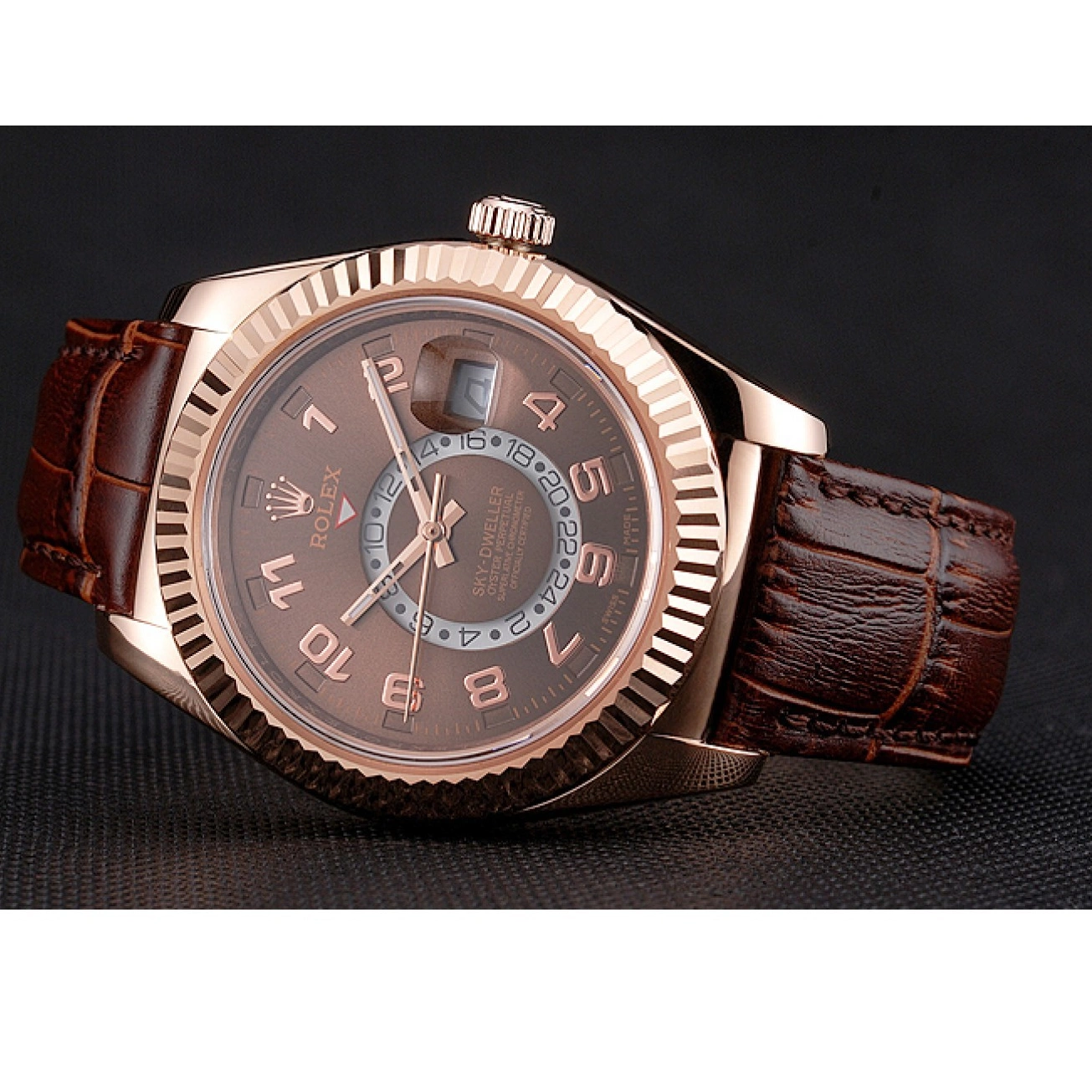 Good Copy Rolex Watches Case Strap Gold Dweller Rose Brown Leather Sky Rolex Brown Dial 0801
